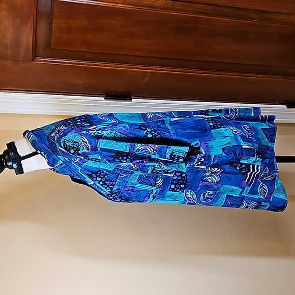 VINTAGE ALFRED DUNNER BLOUSE TOP BUTTON DOWN BLUE PURPLE 16 PALM LEAVES RETRO - Picture 6 of 8